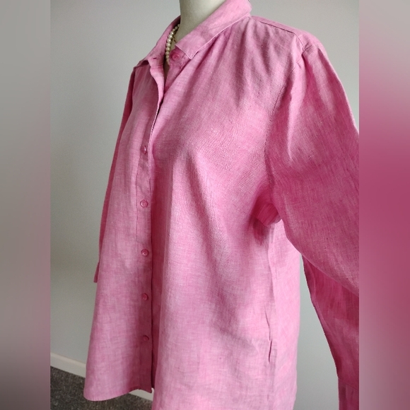 Coldwater Creek Linen Button Up Shirt Strawberry Pink Classic Coastal Size XL - Picture 7 of 17